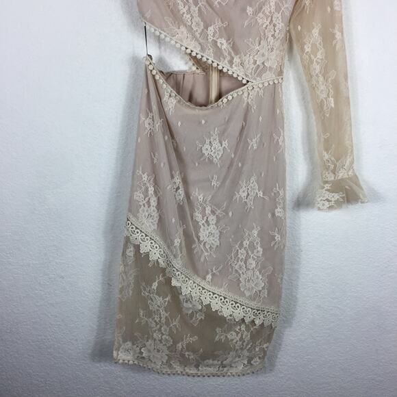 Revolve NBD Karina Cream Lace Cut Out One Sleeve Cocktail Dress Small NWT Bridal - Picture 12 of 15